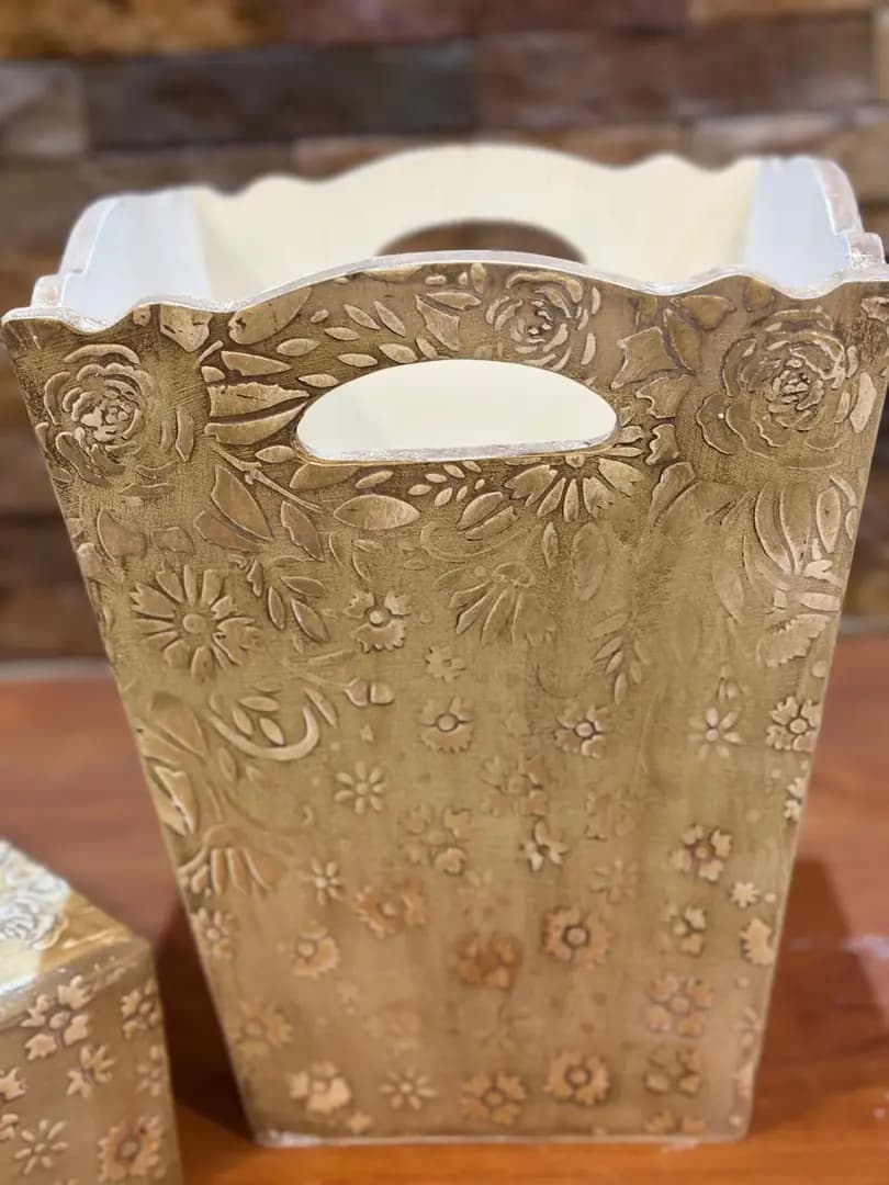 Embossed Floral Waste Bin